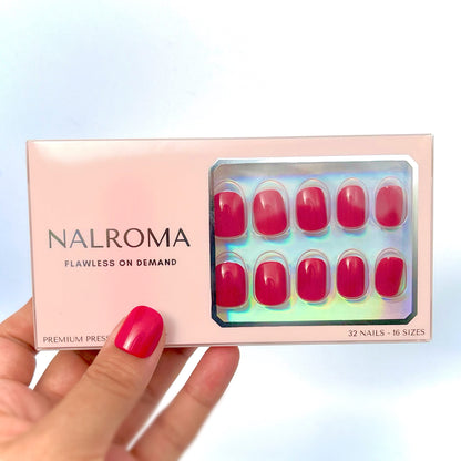 Nalroma presson nail set. Displayed with a hand holding the box. 